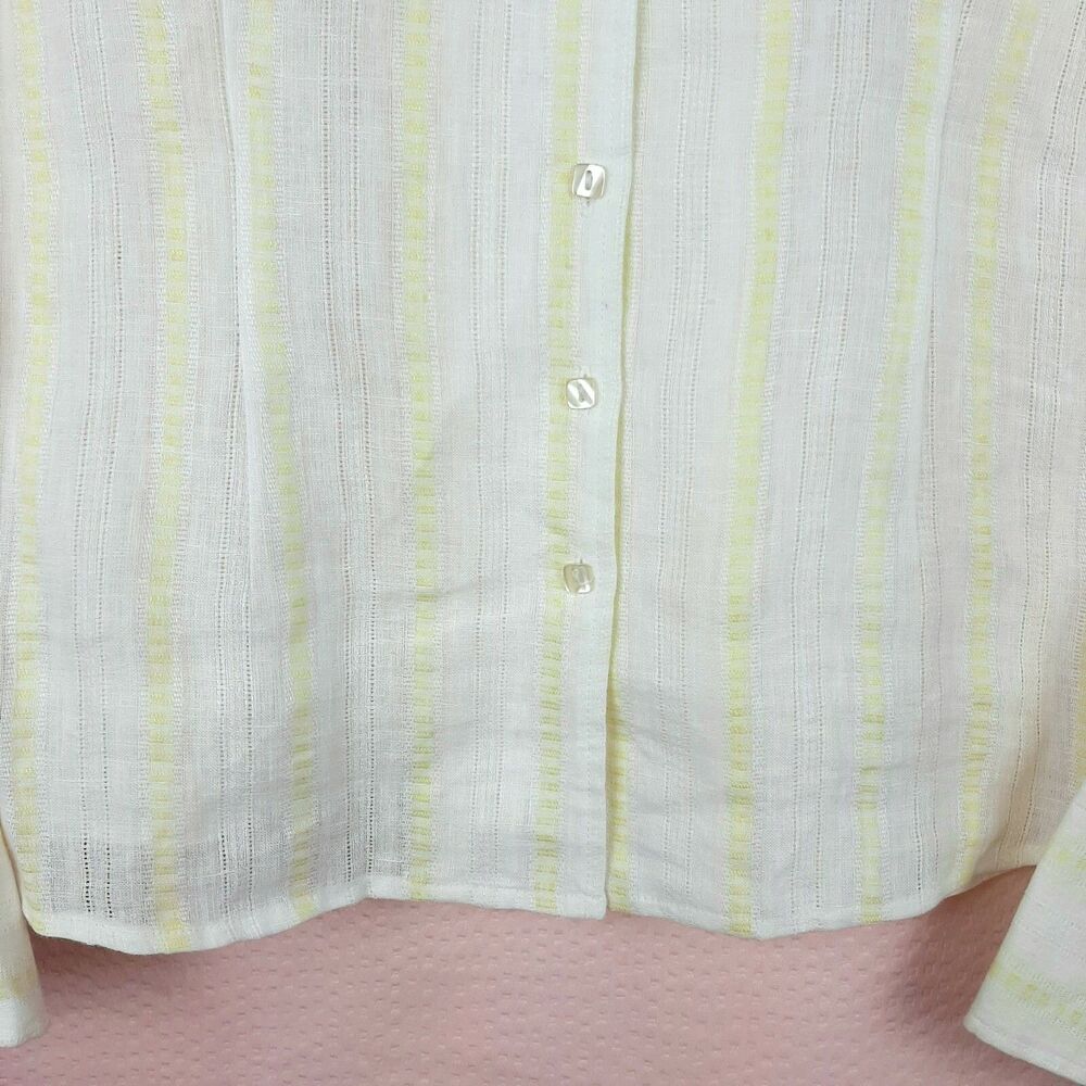 Mercer & Madison Women White and Yellow 100% Linen Button Shirt Long Sleeve Sz L - Picture 8 of 11
